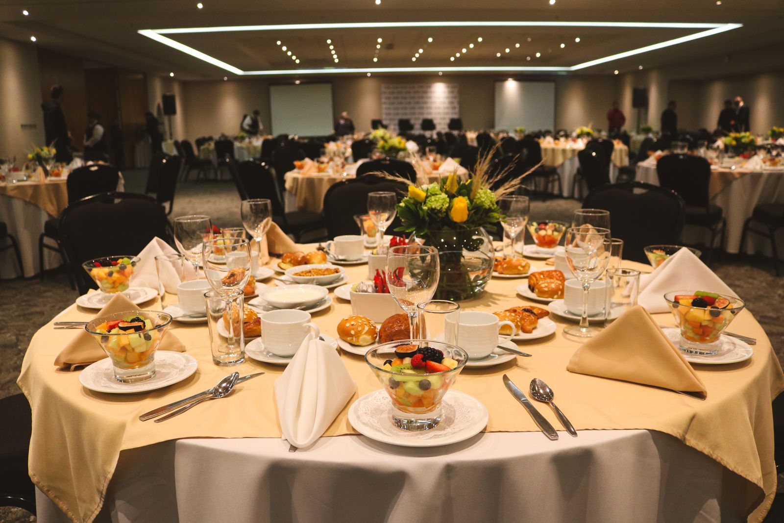 A banquet table set for a private catered event