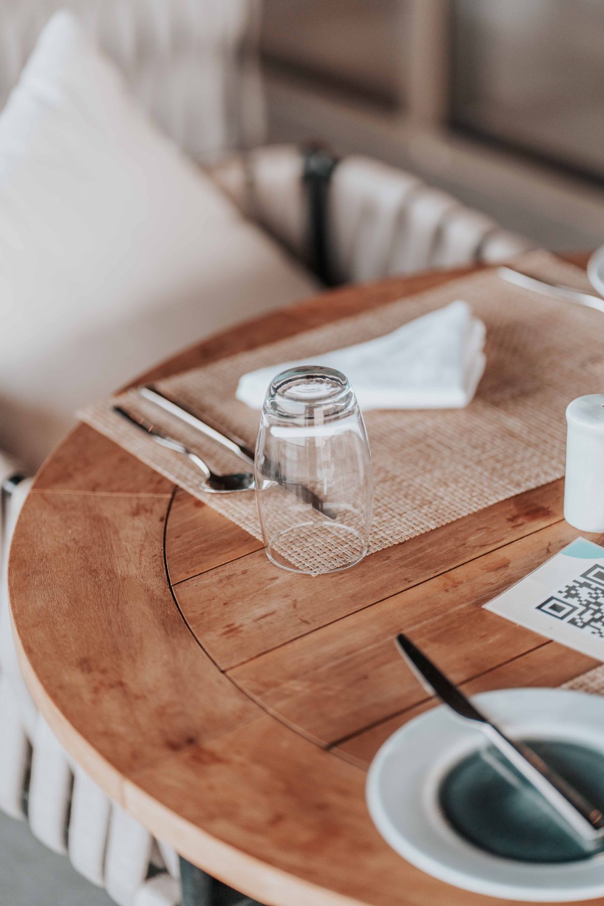 A table set with a QR code menu for ordering